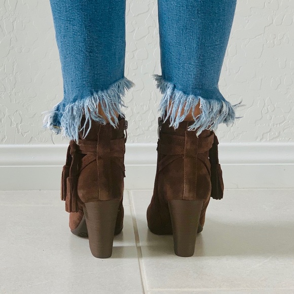 Texas Brown Suede Dangling Tassels Ankle Bootie - Picture 4 of 7